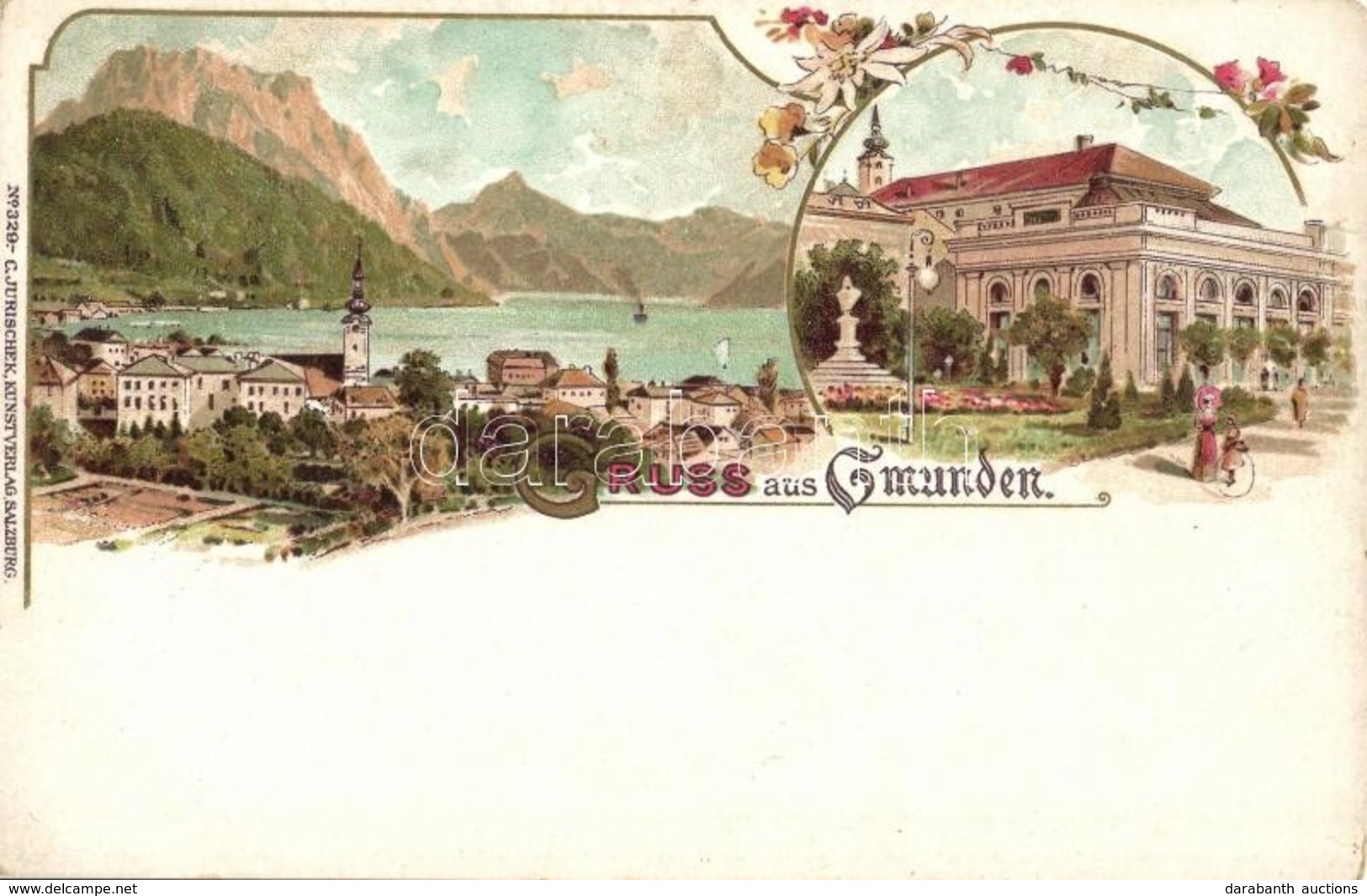 ** T2/T3 Gmunden, C. Jurischek Kunstverlag No. 329. Art Nouveau, Floral, Litho - Ohne Zuordnung