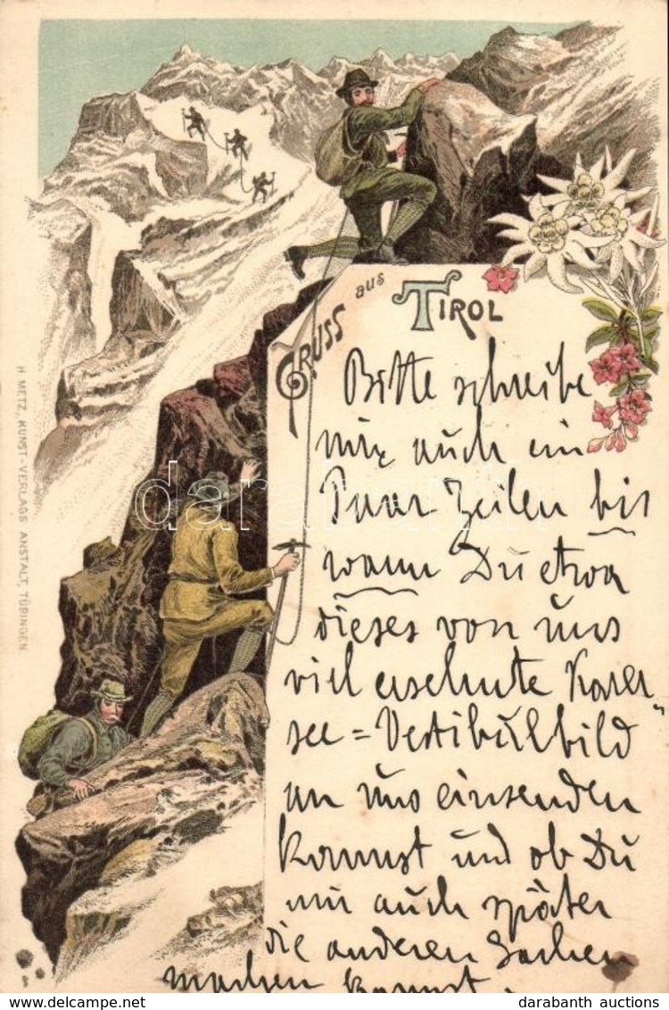 T2 Tirol, Gruss Aus Tirol... H. Metz Kunst-Verlags Anstalt / Hikers In The Mountains. Art Nouveau, Floral, Litho - Zonder Classificatie