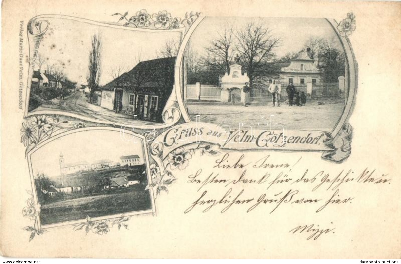 T2/T3 1902 Velm-Götzendorf (Gänserndorf), Street View, Shops, Church. Verlag Marie Glass, Art Nouveau, Floral (EK) - Ohne Zuordnung