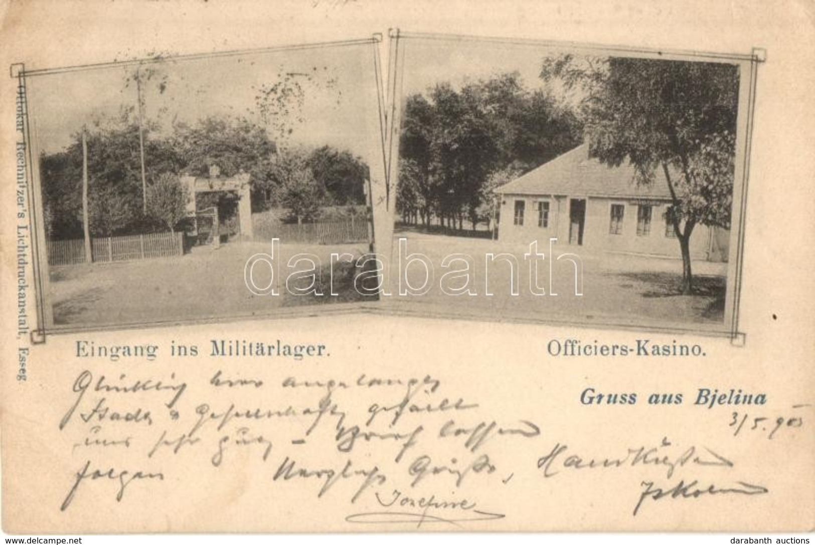 T2/T3 1903 Bjelina, Bijeljina; Eingang In Militärlager, Officiers-Kasino / Entry Of The K.u.K. Military Camp, Officers'  - Non Classés