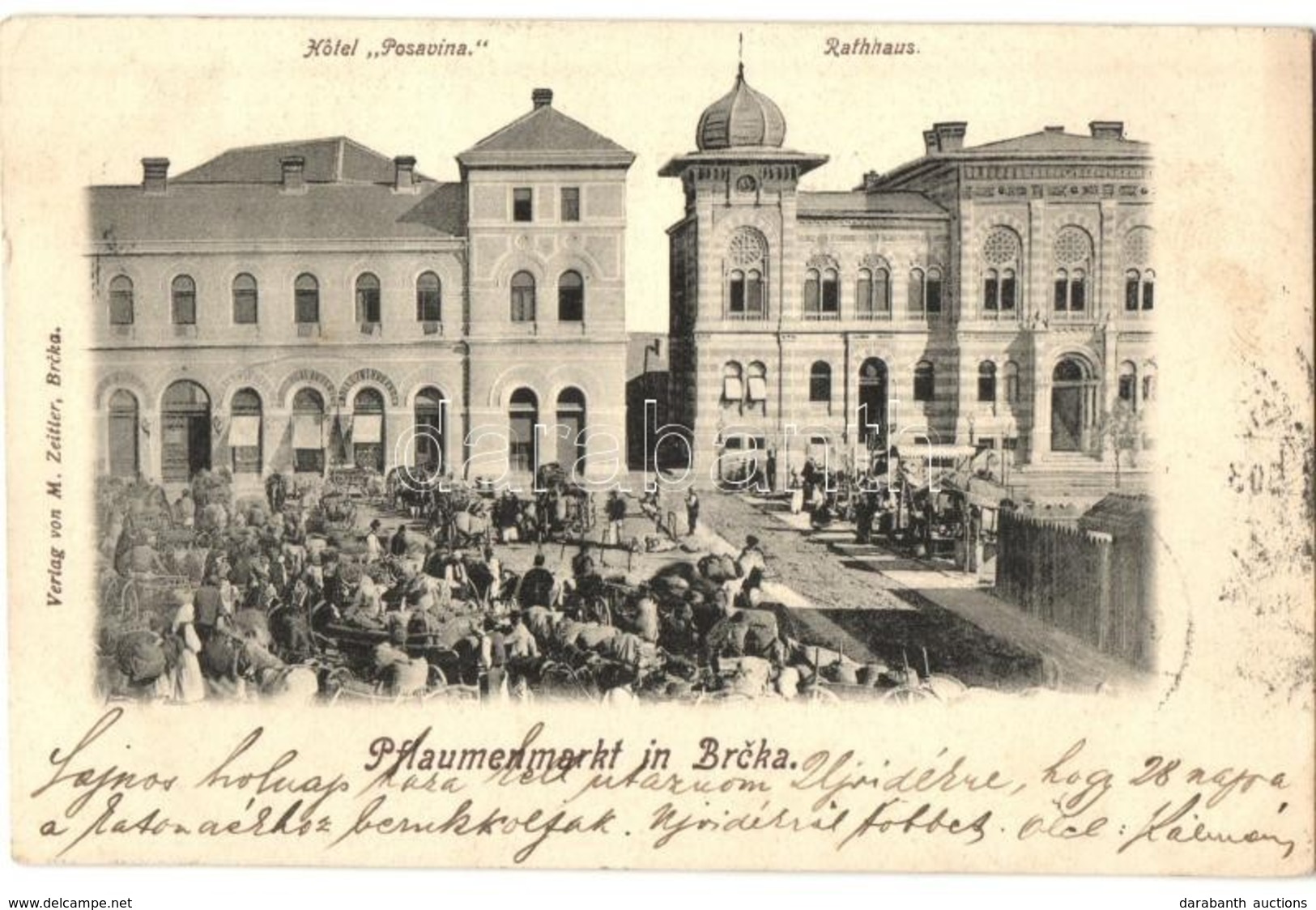 T2/T3 1903 Brcko, Brcka; Pflaumenmarkt, Rathaus / Town Hall, Market Vendors, Plum Market, Shops. M. Zeitler (EK) - Non Classés