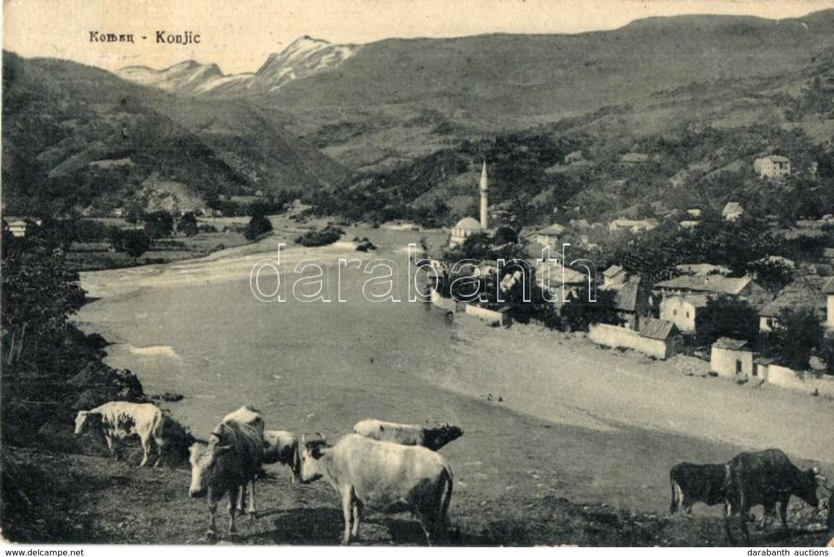 T2/T3 Konjic, General View, Neretva Riverbank, Cattle, Mosque. W. L. Bp. 4729. (EK) - Zonder Classificatie