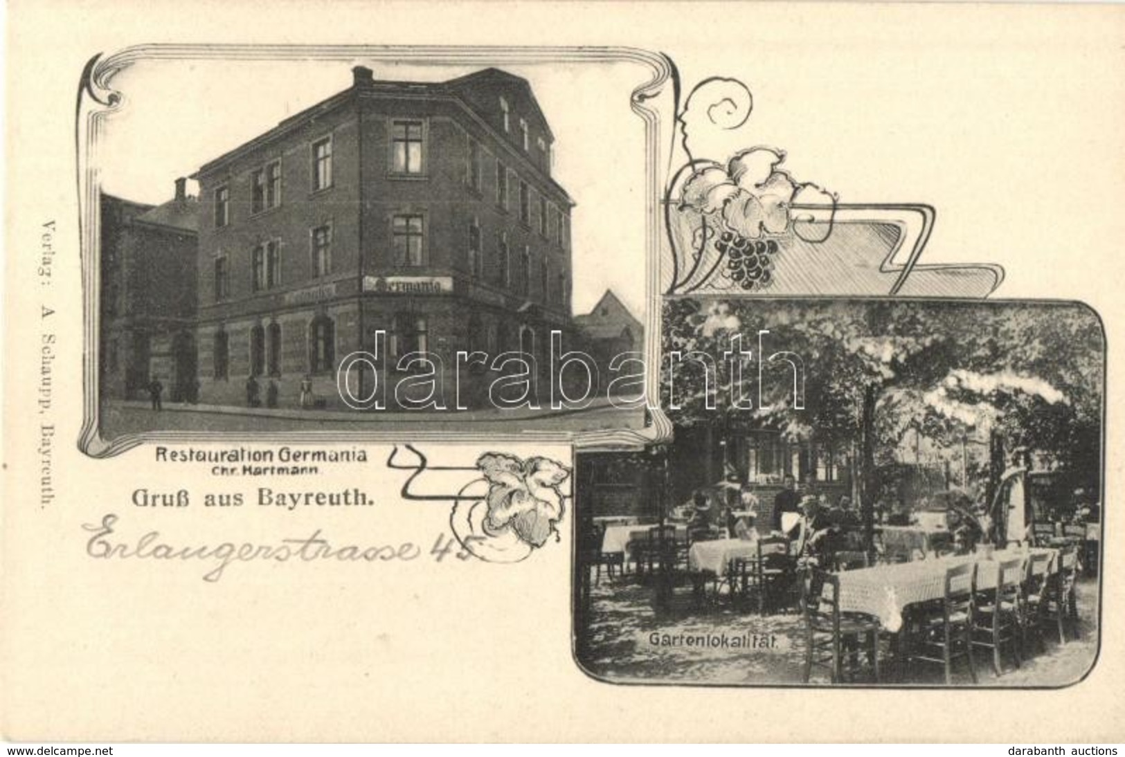 ** T1 Bayreuth, Hartmann's Restauration Germania, Gartenlokalität / Restaurant With Garden. Art Nouveau - Unclassified