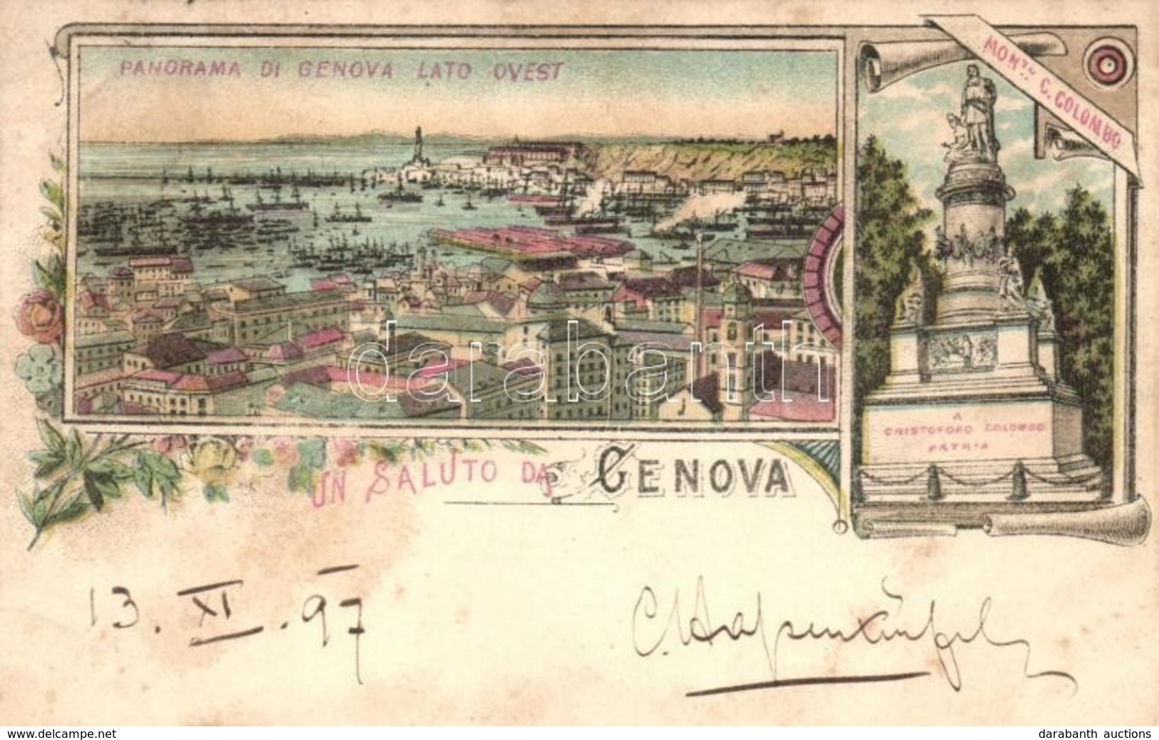 T3 1897 (Vorläufer!) Genova, Genoa; Monument Cristoforo Colombo. Art Nouveau, Floral, Litho  (fl) - Ohne Zuordnung