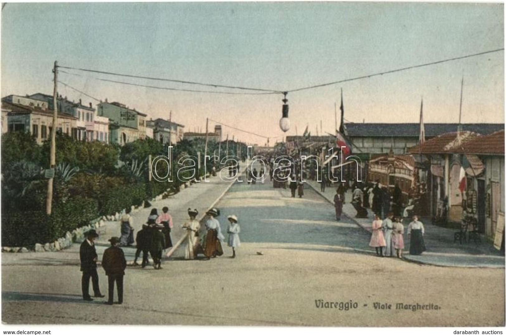 T2/T3 1913 Viareggio, Viale Margherita / Street View, Shops, Flags - Ohne Zuordnung