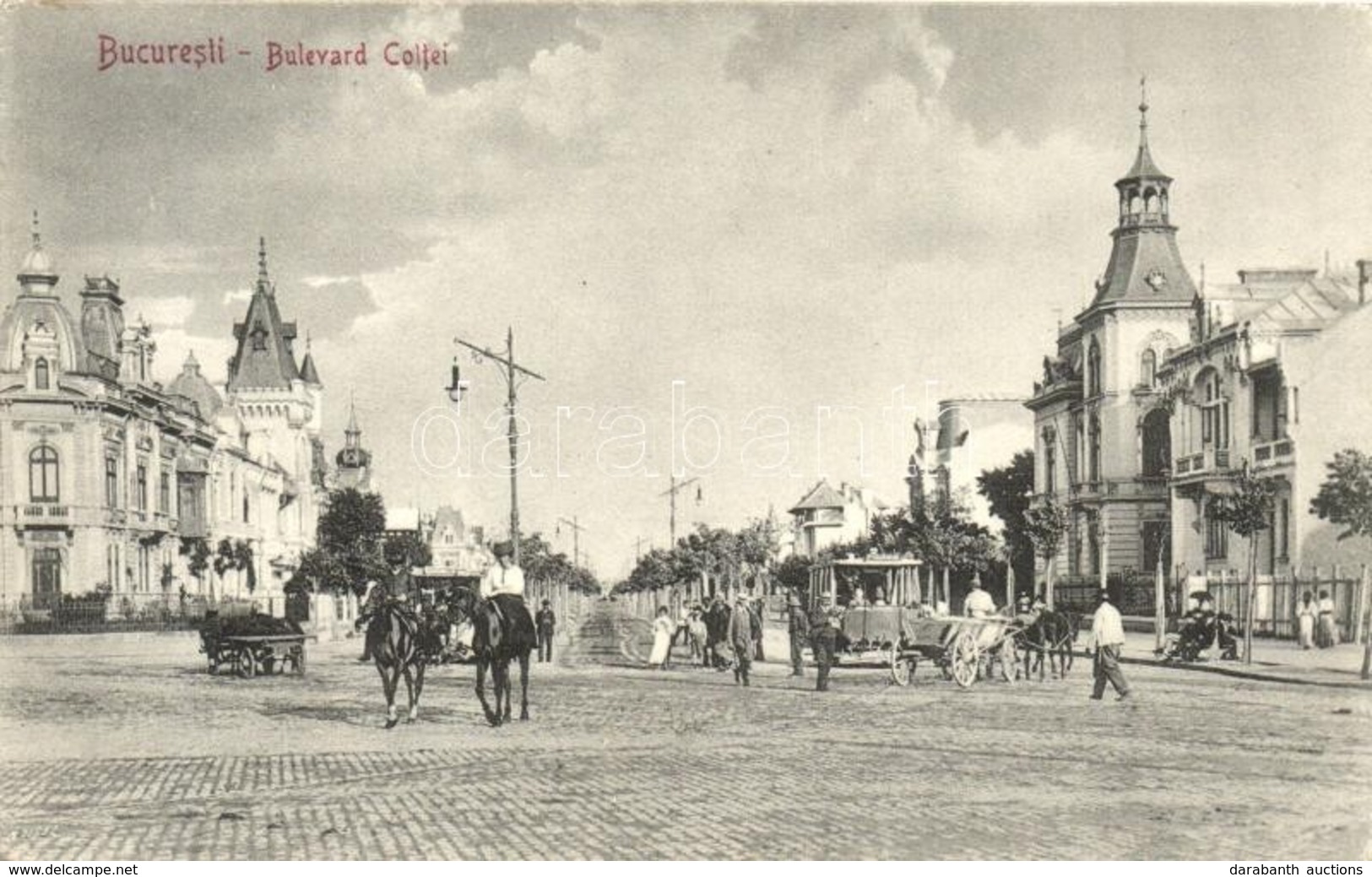 T2/T3 Bucharest, Bucuresti; Bulevard Coltei / Street View With Tram And Horsmen  (EK) - Non Classés