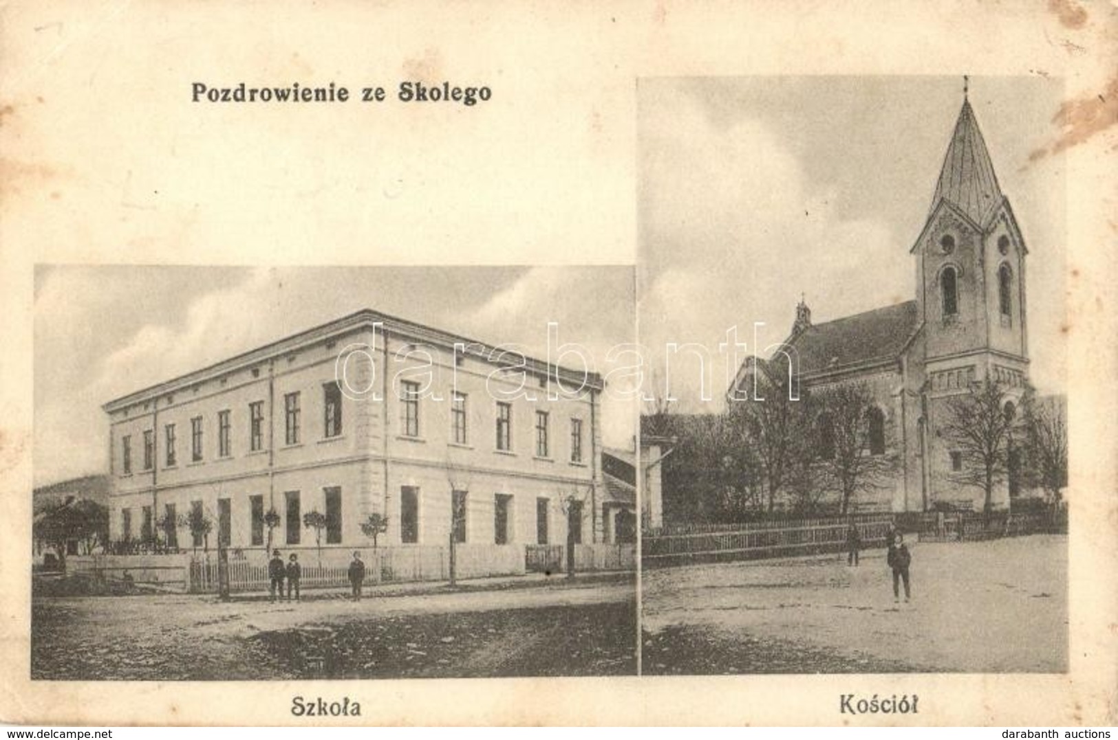 * T3 Skole, Pozdrowienie Ze Skolego; Szkola, Kosciol / School, Church  (Rb) - Unclassified