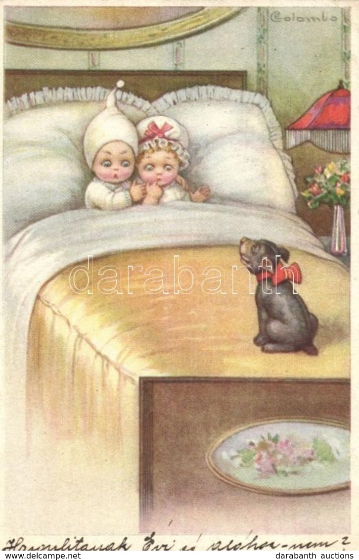 T2/T3 Children In Bed With Dog; Proprieta Artistica Riservata 1923-4. S: Colombo (EK) - Non Classés