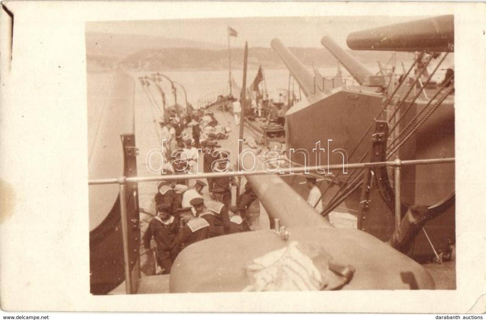 ** T2/T3 Osztrák-magyar Csatahajó Fedélzeti ágyúja / WWI K.u.K. Kriegsmarine, On-board Cannon With Mariners. Photo (EK) - Unclassified