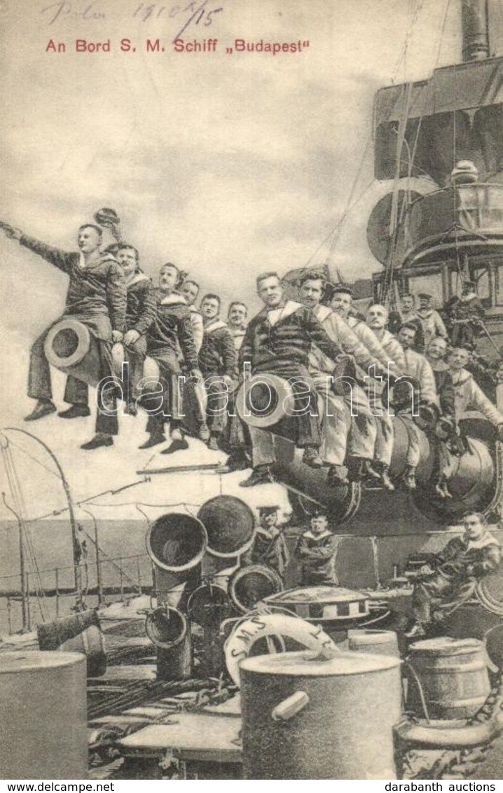 T2 1910 SMS Budapest Osztrák-magyar Monarch-osztályú Partvédő Csatahajó, Matrózok ülnek A Lövegeken / K.u.K. Kriegsmarin - Non Classés