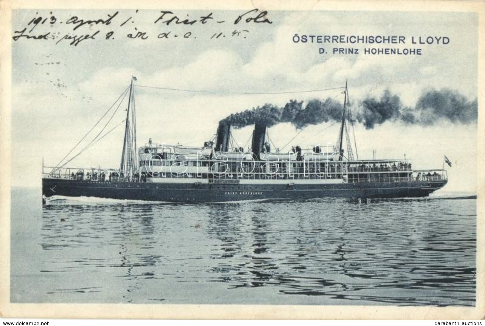 T2/T3 Austrian Lloyd SS Prinz Hohenlohe Passenger Steamship. Litho Flags On The Backside + Trieste-Cattaro (EK) - Non Classés