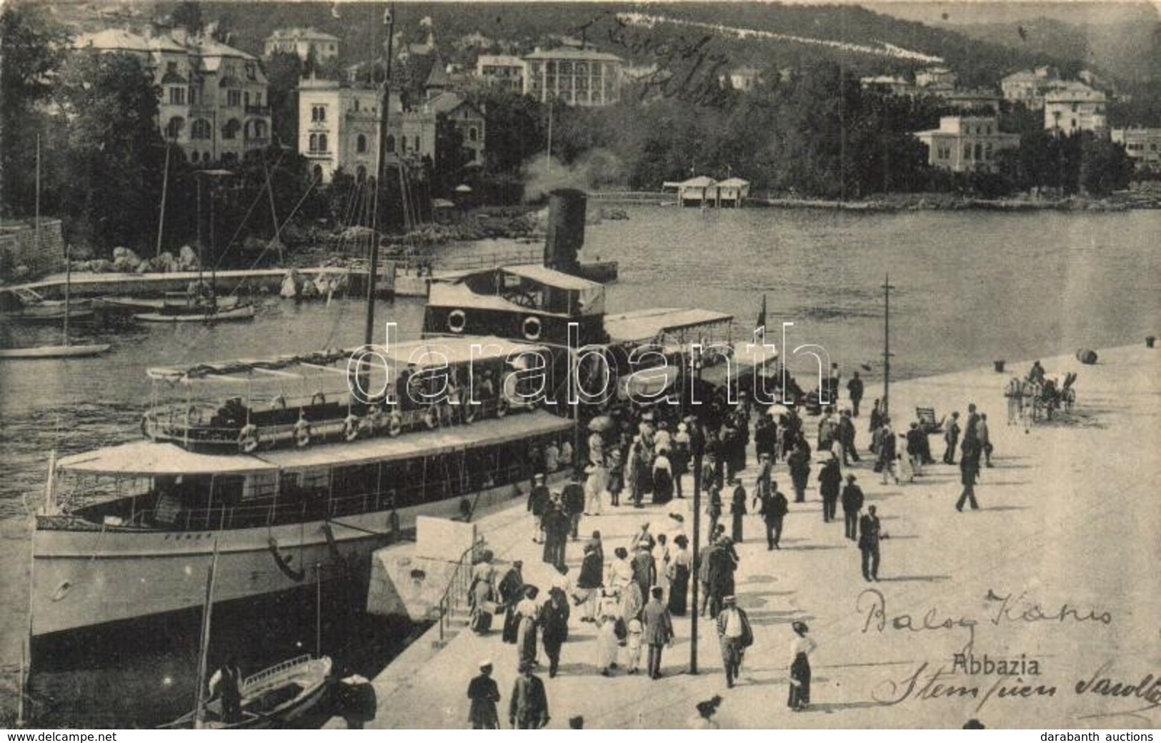 T2/T3 Abbazia, Füred Egycsavaros Tengeri Személyszállító Gőzhajó (Salondampfer) A Kikötőben / Hungarian Sea Passenger St - Non Classés