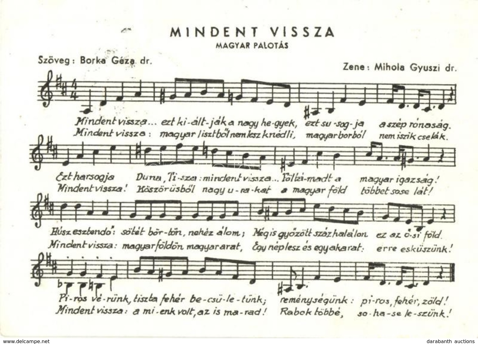 * T2 Mindent Vissza! Magyar Palotás. Irredenta Kottás Lap / Hungarian Irredenta Music Sheet, '1938 Komárom Visszatért' S - Zonder Classificatie