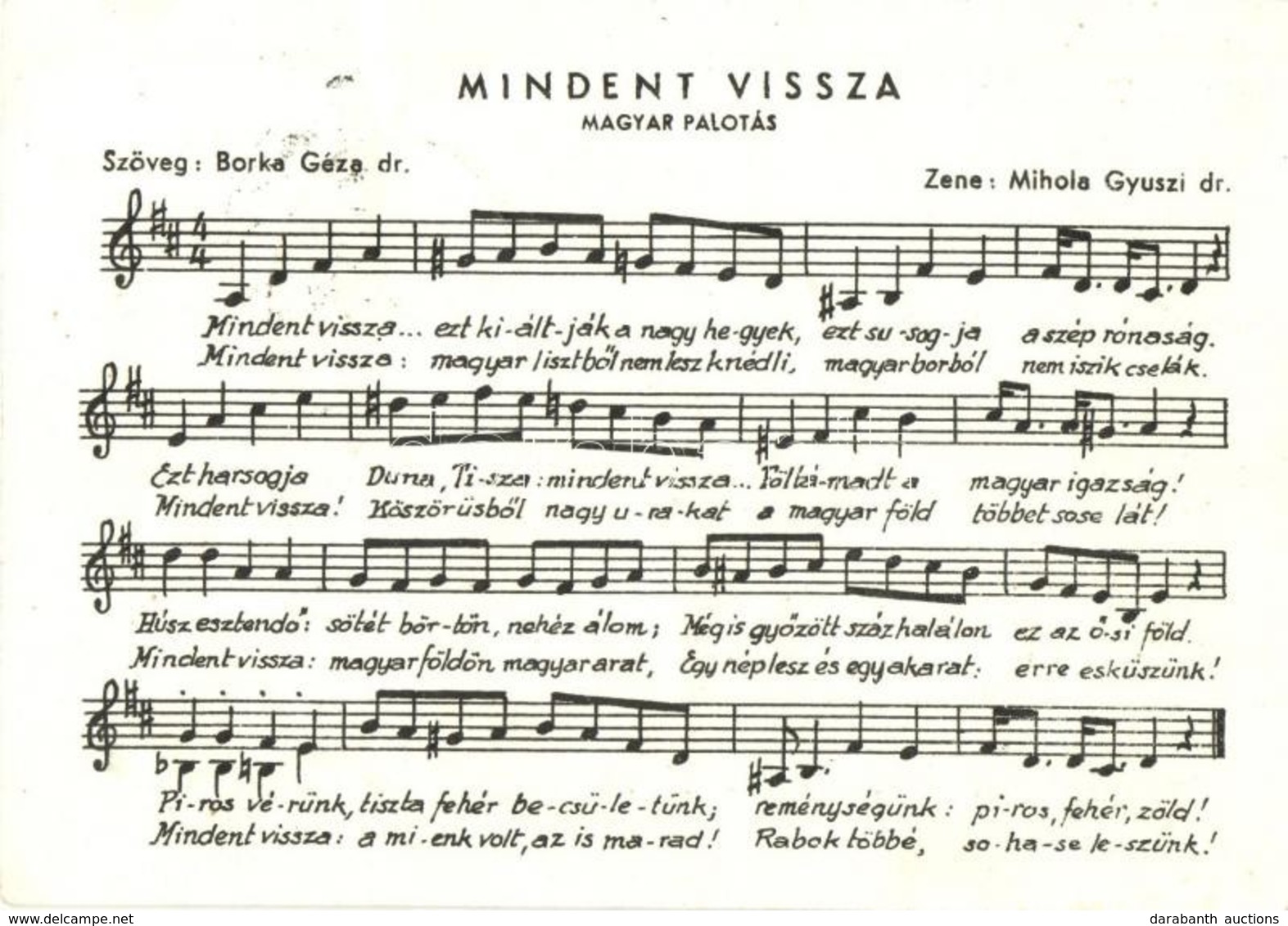 * T2 Mindent Vissza! Magyar Palotás. Irredenta Kottás Lap / Hungarian Irredenta Music Sheet, '1938 Komárom Visszatért' S - Unclassified