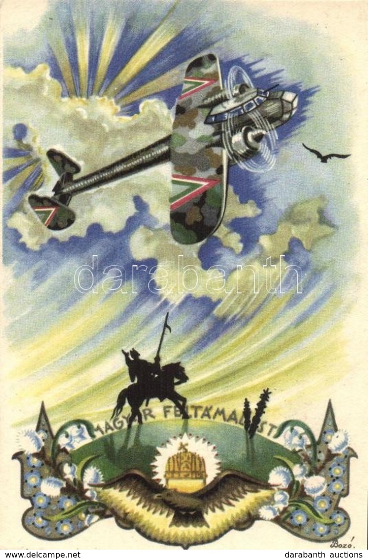 ** T2 Magyar Feltámadást! / Hungarian Irredenta Art Postcard With Aircraft S: Bozó - Zonder Classificatie