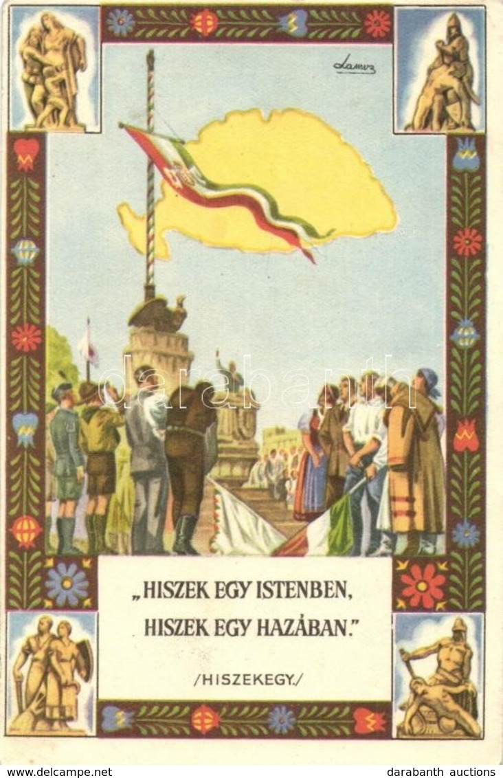 T2/T3 Hiszekegy. Az Ereklyés Országzászló Nagybizottság Kiadása / Hungarian Irredenta Art Postcard. S: Lamoss (EK) - Unclassified