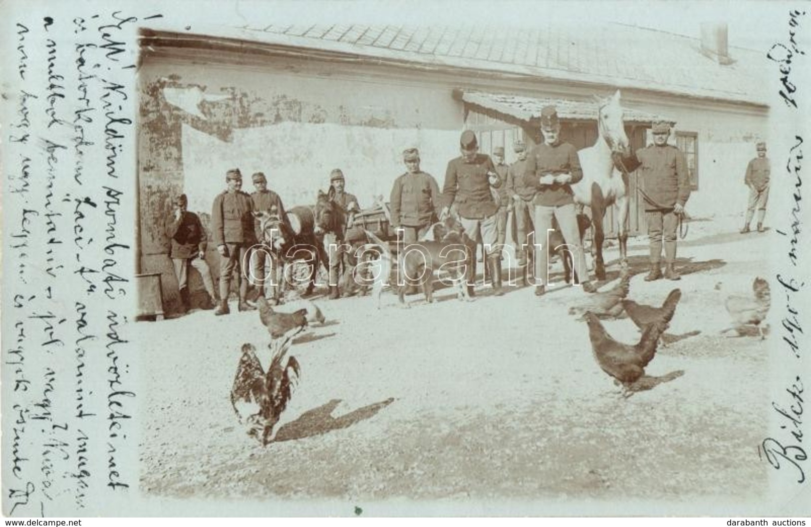 T2 1906 Bilek, Osztrák-magyar Katonák Egy Szombati Napon Az Udvaron, Szamár, Kutyák, Ló, Kakasok / K.u.k. Soldiers On Sa - Unclassified