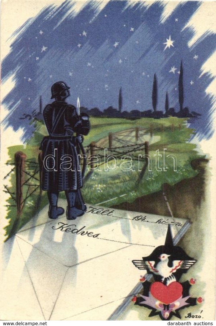 ** T2 Kelt 194.. Kedves... / WWII Hungarian Military Greeting Art Postcard S: Bozó - Sin Clasificación