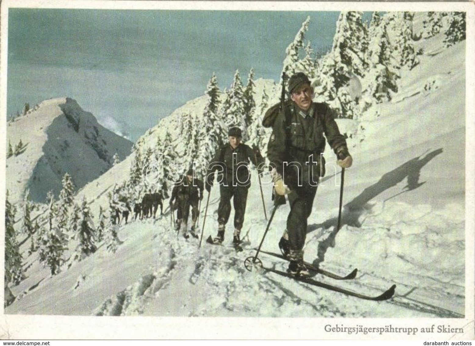 ** T2/T3 Gebirsgjägerspähtrupp Auf Skiern. PK-Aufn. Kriegsber. Baumann, Carl Werner / WWII German Military, Skiing Unit  - Ohne Zuordnung