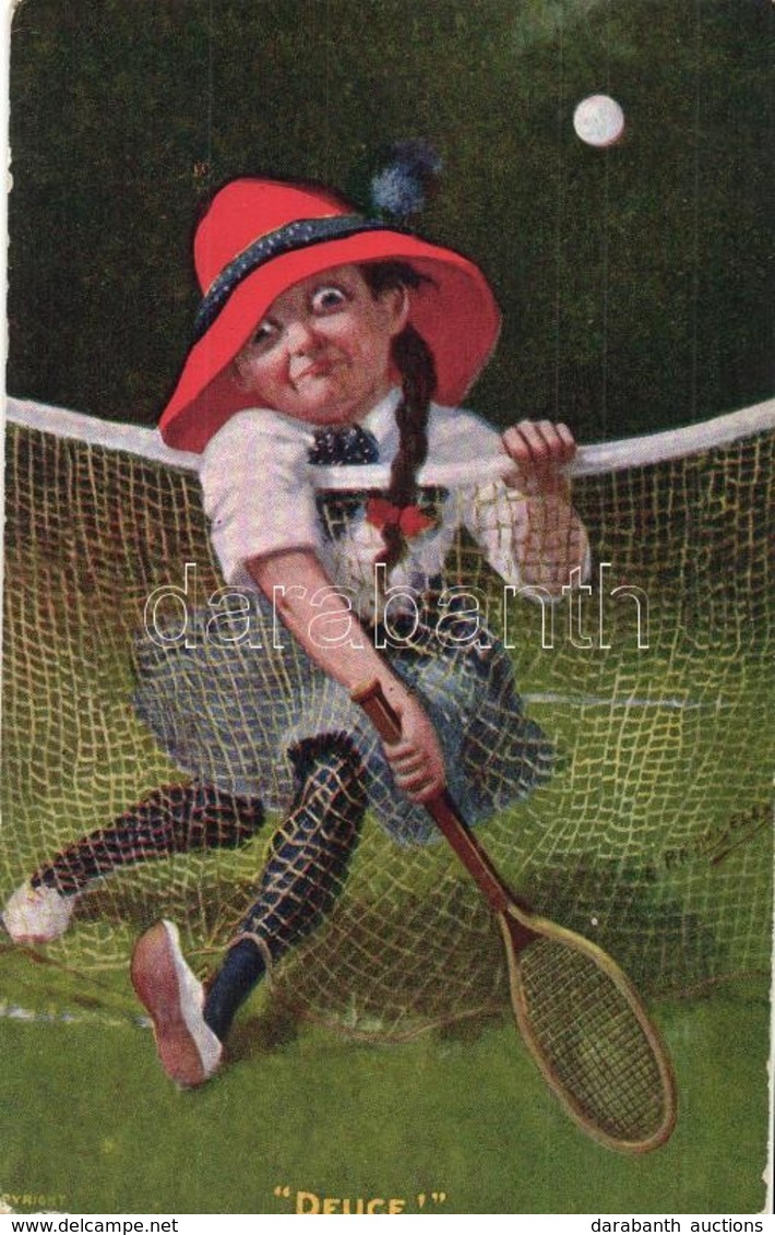 * T2/T3 Deuce! / Girl Playing Tennis. Langsdorf & Co. Series No. 695. - Unclassified