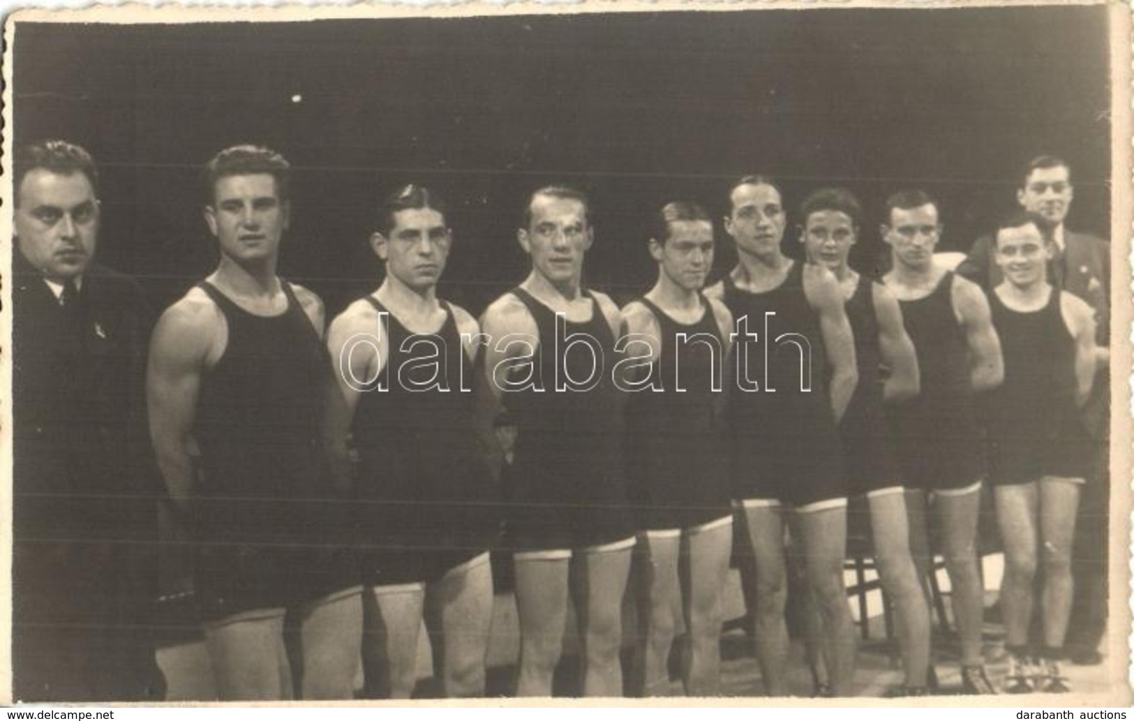 * T2 Magyar Birkózók Csoportképe, Hátoldalon Névsor / Hungarian Wrestlers With Names On The Backside. Photo - Unclassified