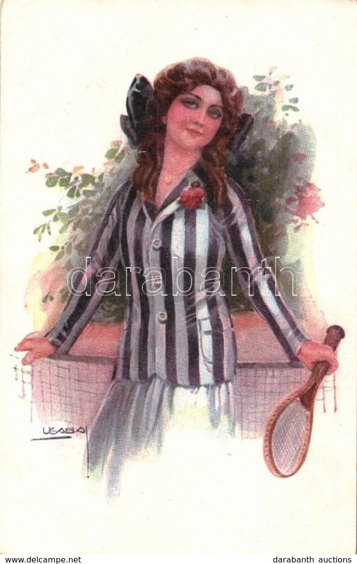 ** T2/T3 Lady With Tennis Racket. Italian Art Postcard, Erkal No. 336/3. S: Usabal (EK) - Unclassified