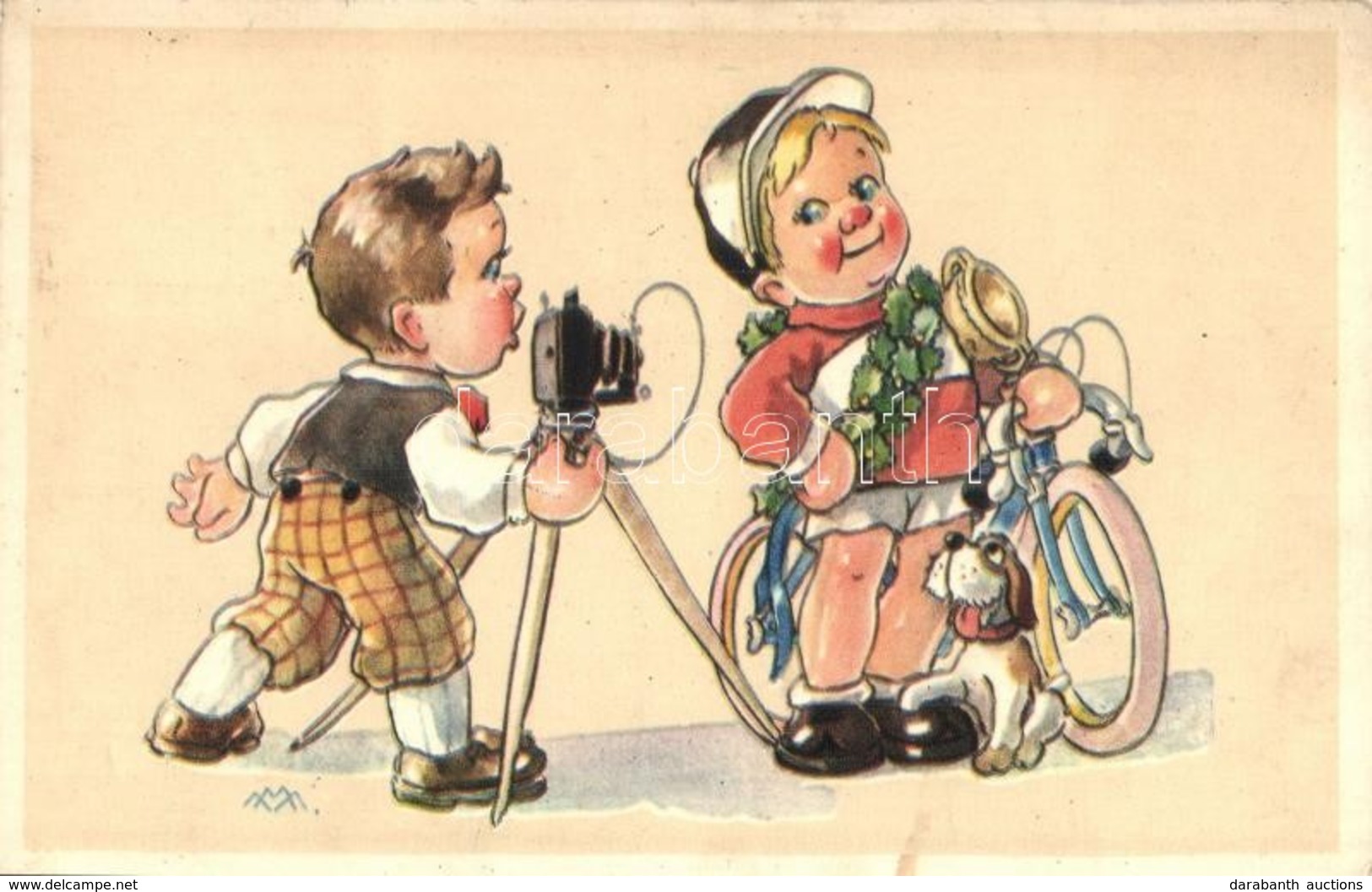 * T2 Boy Cyclist With Medal Being Photographed. Cecami N. 1066. Italian Art Postcard S: M.M. - Unclassified