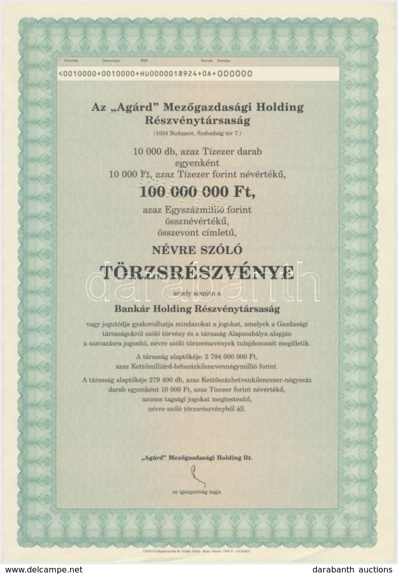 Budapest ~1997. 'Az 'Agárd' Mezőgazdasági Holdig Részvénytársaság' Tízezer Darab Névre Szóló Törzsrészvénye Egyenként 10 - Unclassified