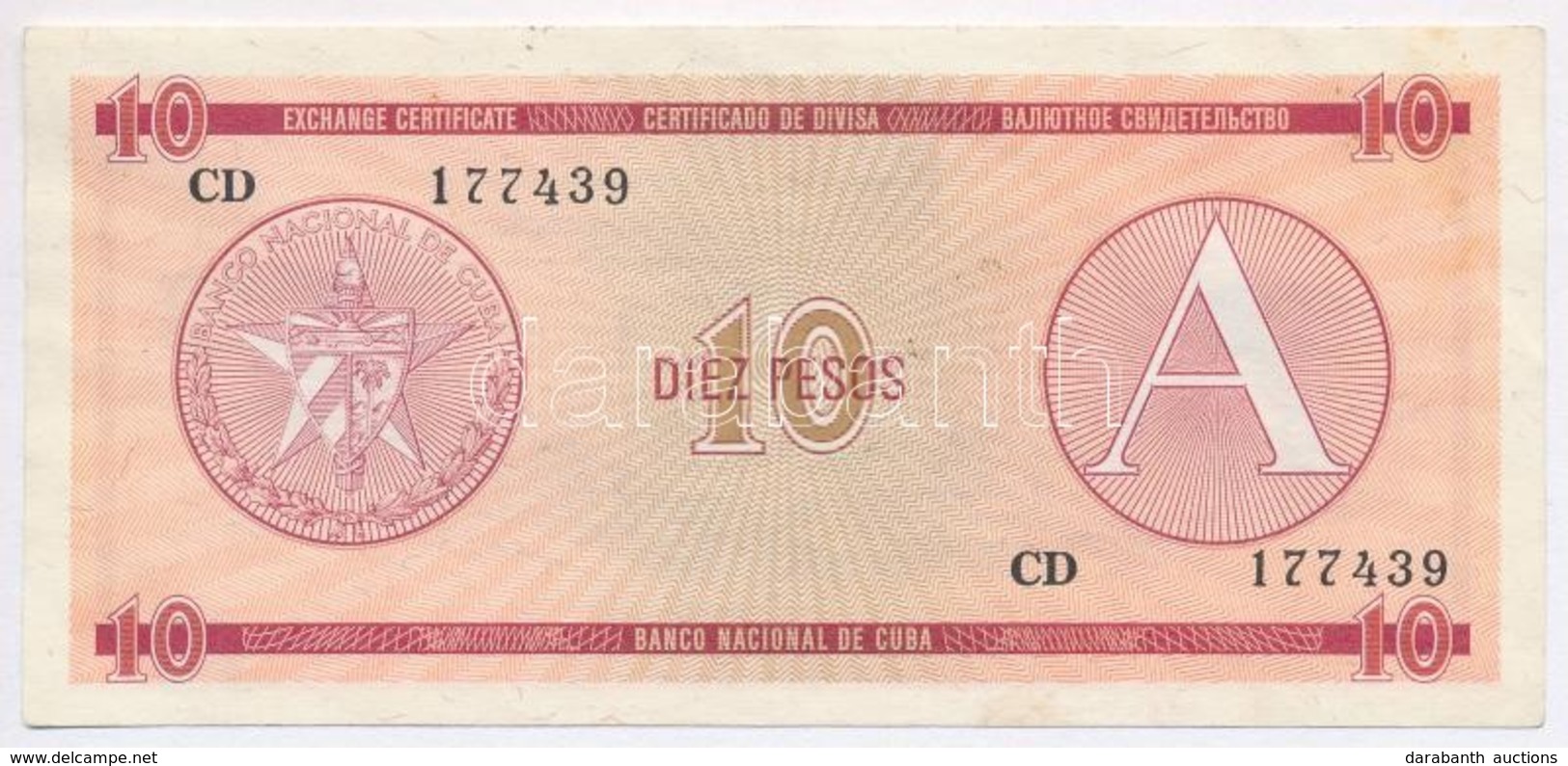 Kuba / Deviza Tanúsítvány ~1980-1990. 10P T:II-
Cuba / Exchange Certificate ~1980-1990. 10 Pesos C:VF - Unclassified