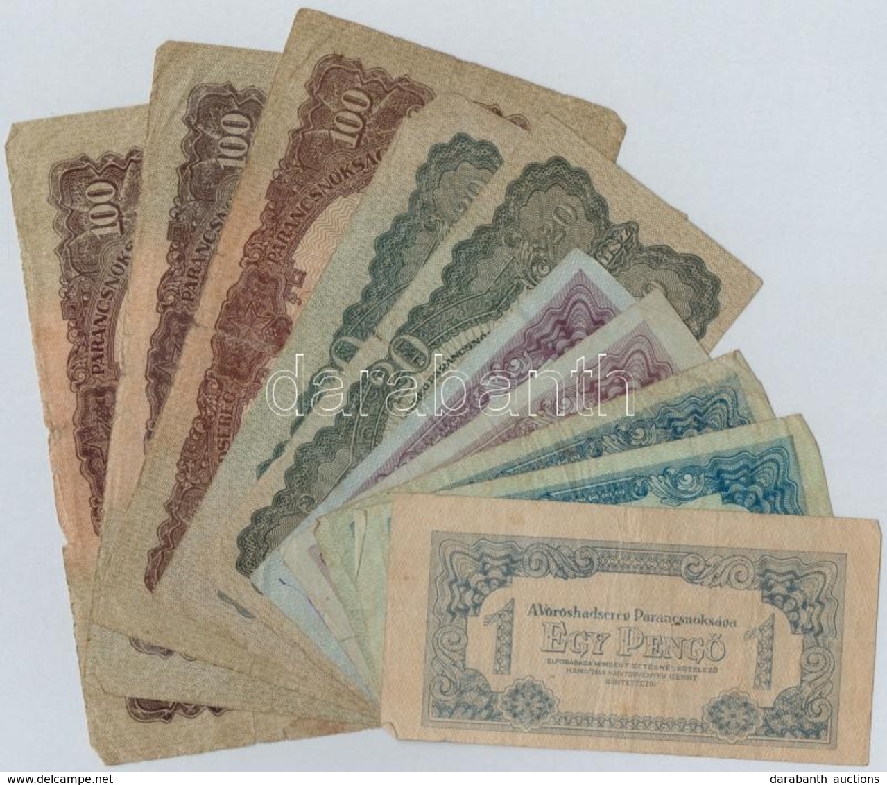 1944. 1P-100P (10x) 'A Vöröshadsereg Parancsnoksága' T:III,III- - Ohne Zuordnung