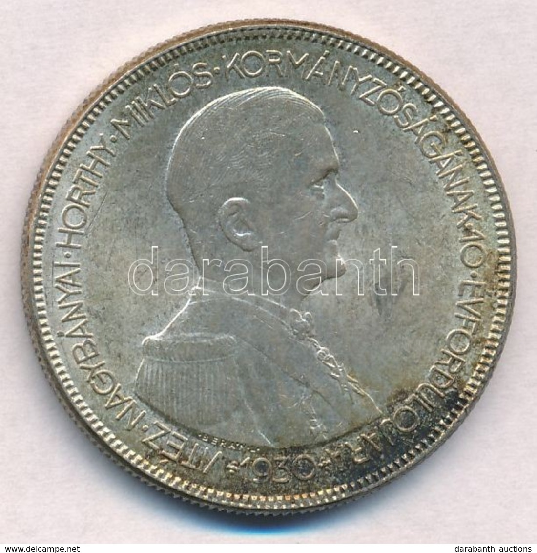 1930. 5P Ag 'Horthy Jobbra' T:2 Patina 
Adamo P8 - Ohne Zuordnung