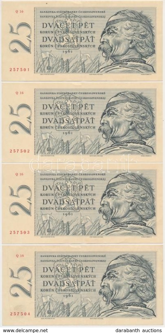 Csehszlovákia 1961. 25K (4x) Sorszámkövetők T:II,III Szép Papír
Czechoslovakia 1961. 25 Korun (4x) Sequential Serials C: - Unclassified