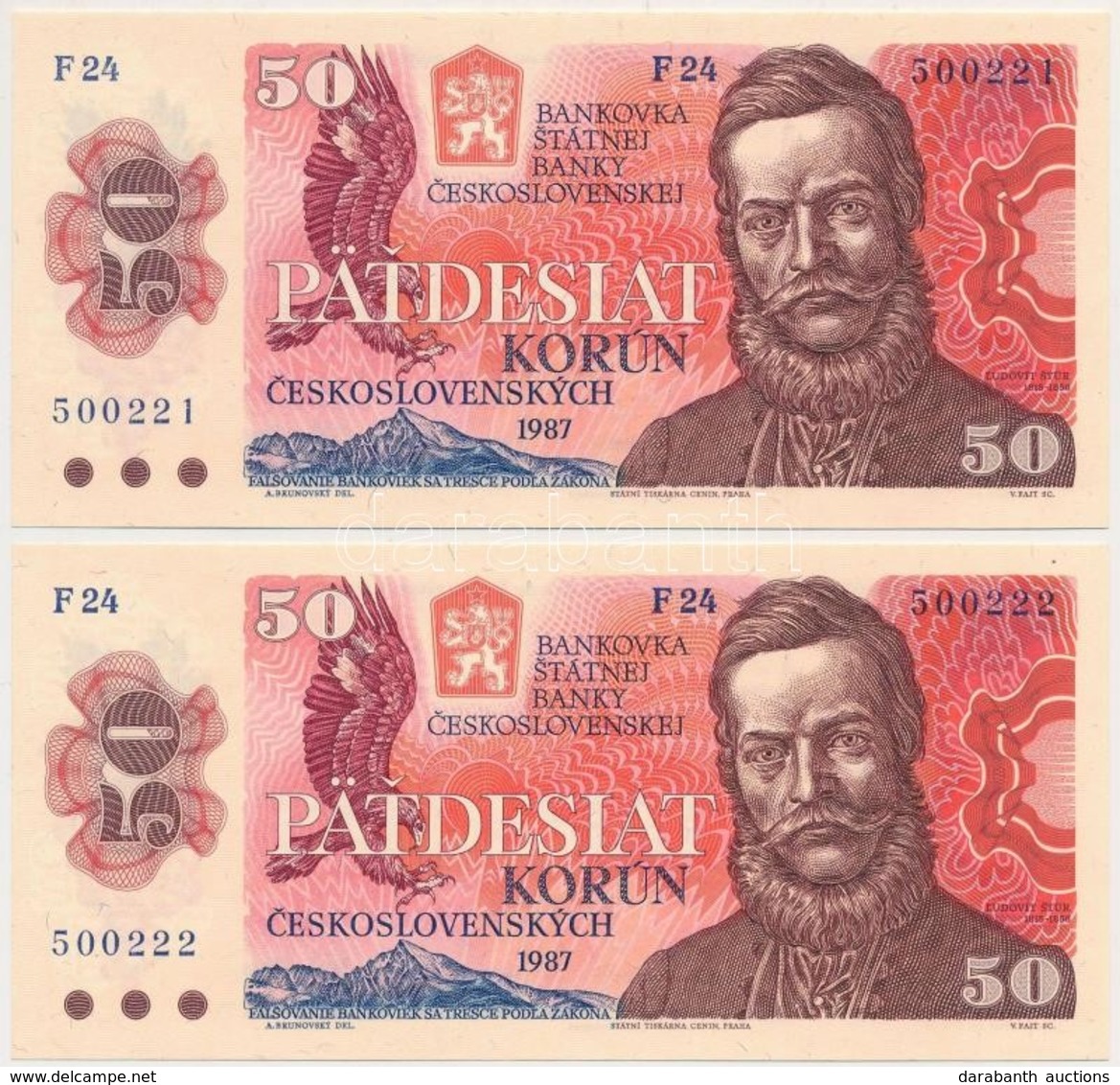 Csehszlovákia 1987. 50K (2x) Sorszámkövetők T:I
Czechoslovakia 1987. 50 Korun (2x) Sequential Serials C:UNC - Non Classés