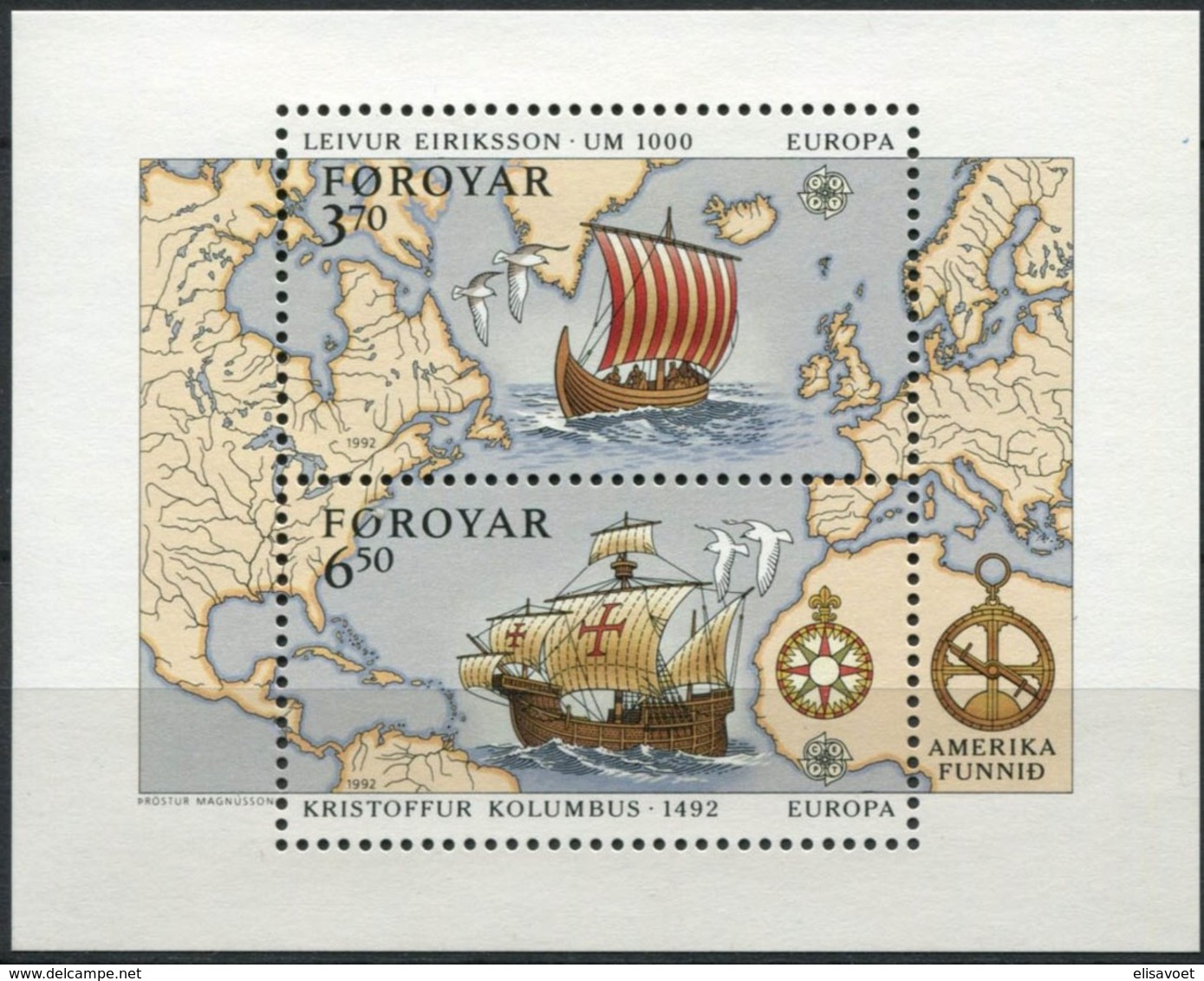 Danmark Féroe Faroer  CEPT 1992 Yvertn° Bloc 5 *** MNH Cote 16 Euro Christophe Colomb Columbus - 1992