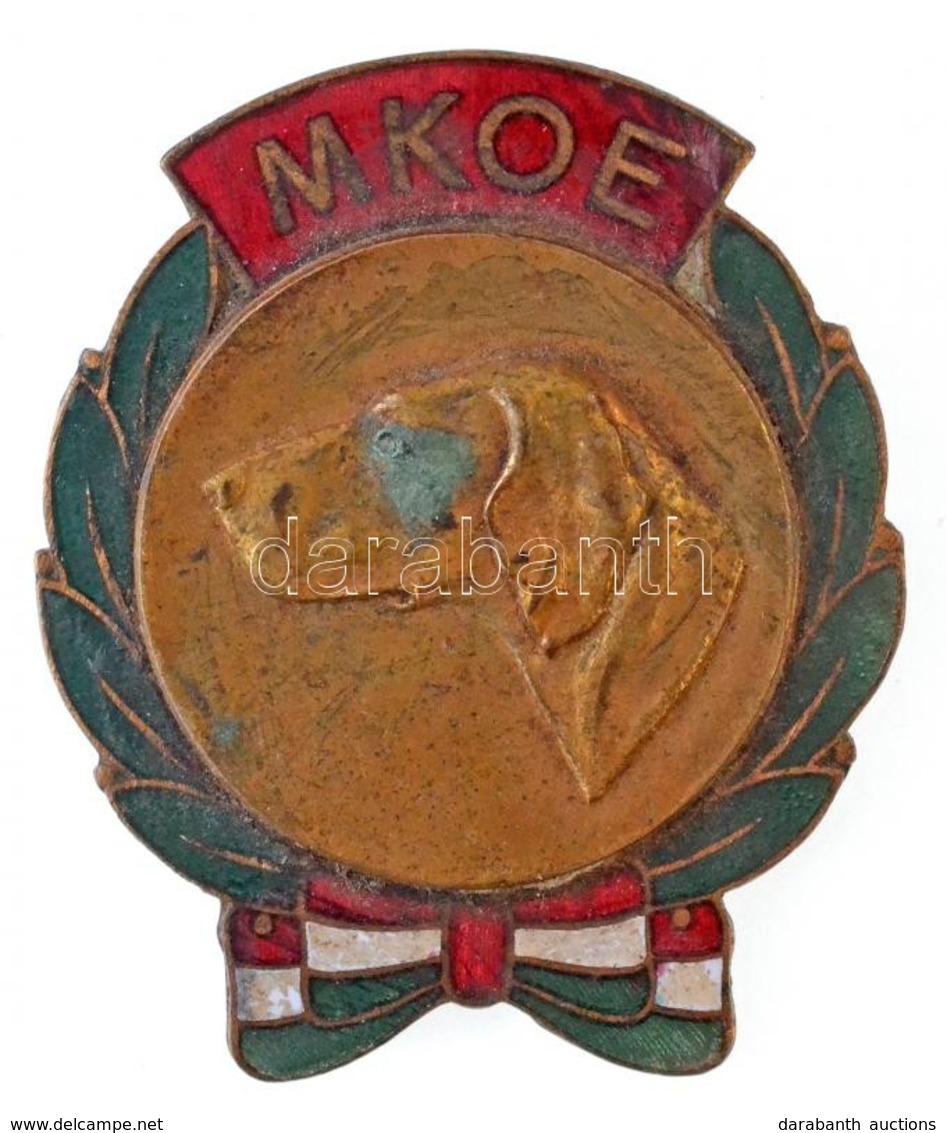 DN 'MKOE (Magyar Kutyatenyésztők Országos Egyesülete)' Zománcozott Fém Jelvény (40x47mm) T:2 Patina - Unclassified