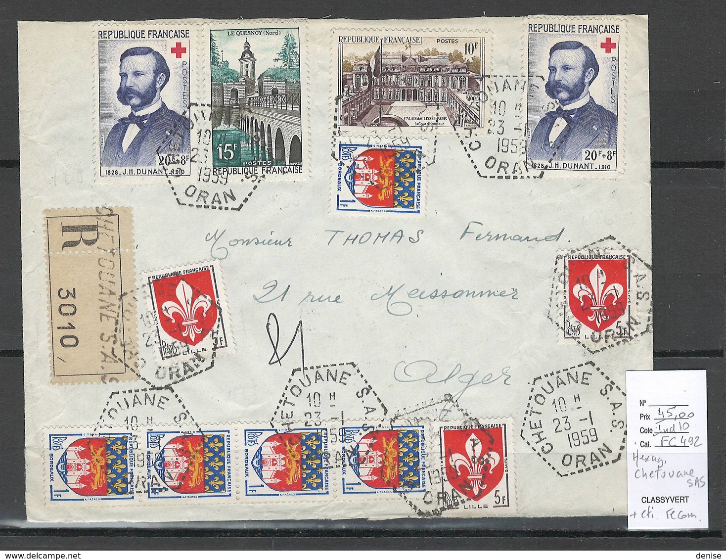 Algerie - Lettre  - Cachet Hexagonal CHETOUANE SAS -  Marcophilie - Covers & Documents