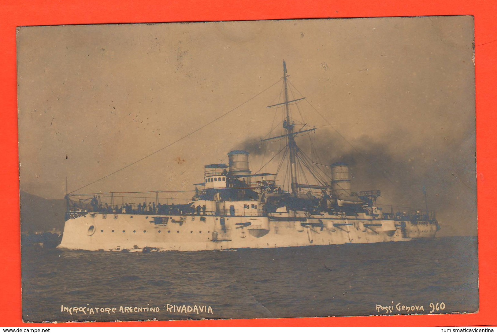 Nave Argentina RIVADAVIA Navi Navires Ships Schiffe Cartolina Fotografica 1904 Crucero Naval Argentino - Guerra