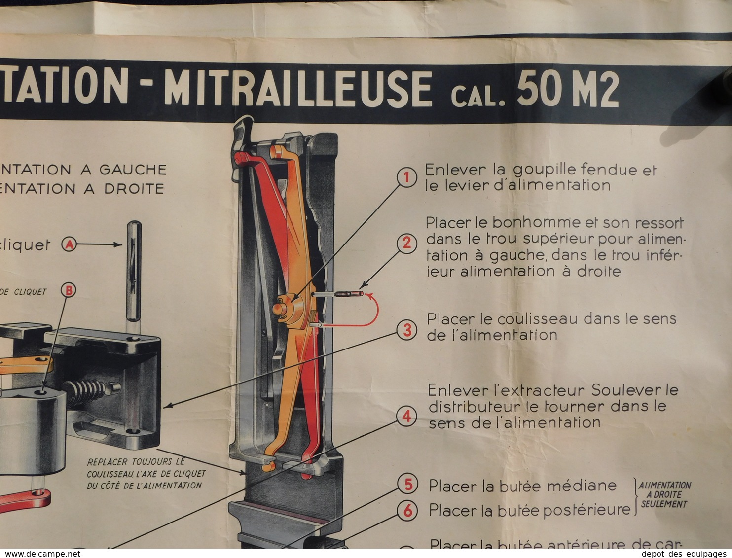 RARE GRANDE PLANCHE INSTRUCTION MITRAILLEUSE M2  BROWNING Cal.50  #.11 - Armes Neutralisées