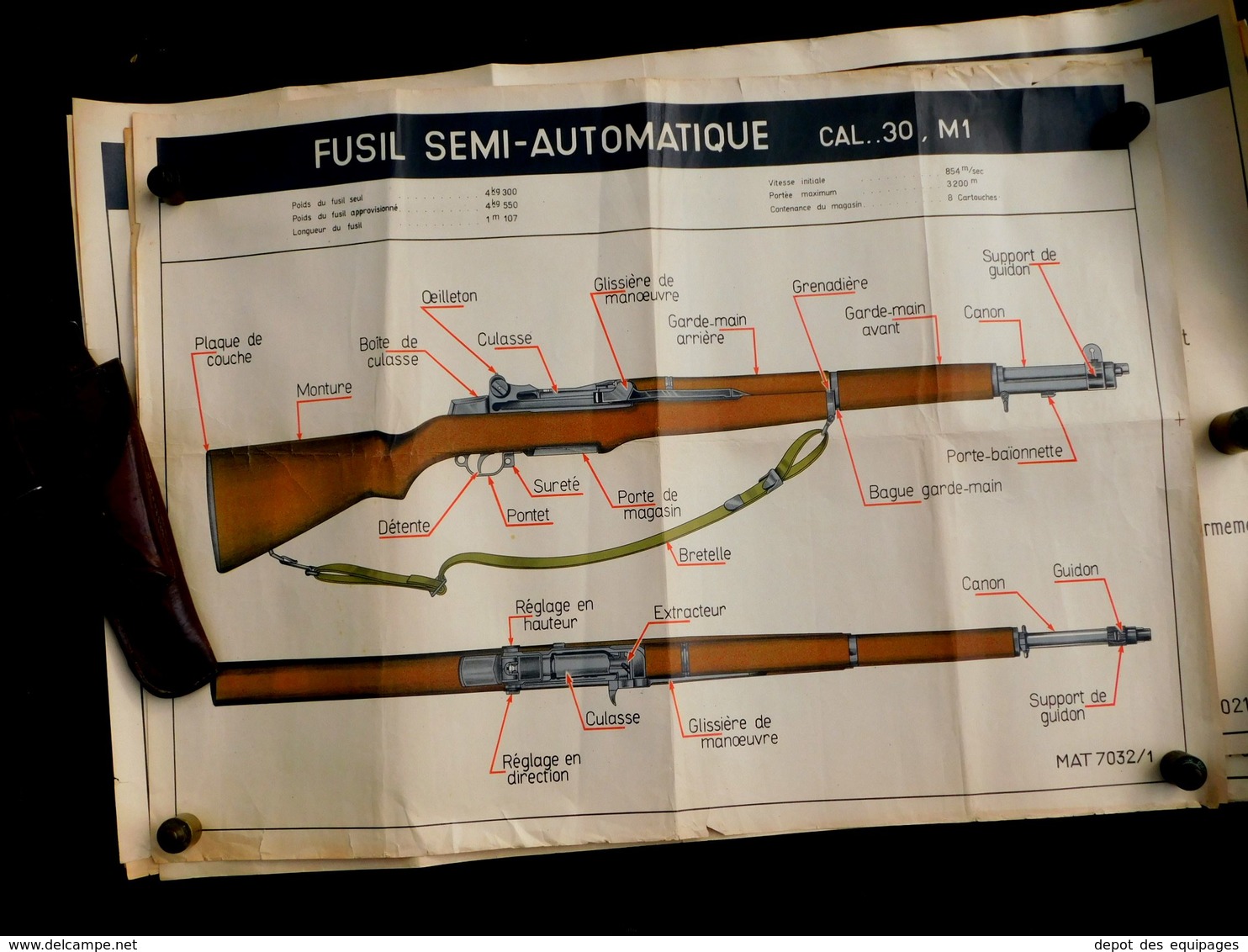 RARE GRANDE PLANCHE INSTRUCTION FUSIL GARAND Cal.30  #.11 - Armes Neutralisées