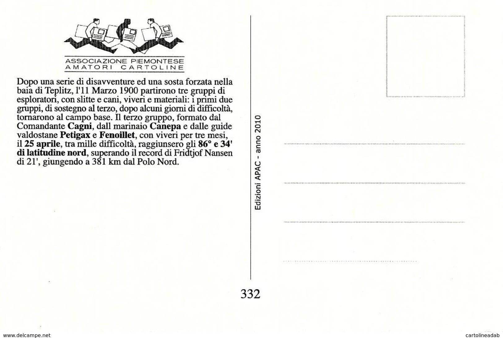 [MD2784] CPM - SPEDIZIONE ITALIANA AL POLO NORD - EDIZIONI APAC - 2010 - Non Viaggiata - Storia