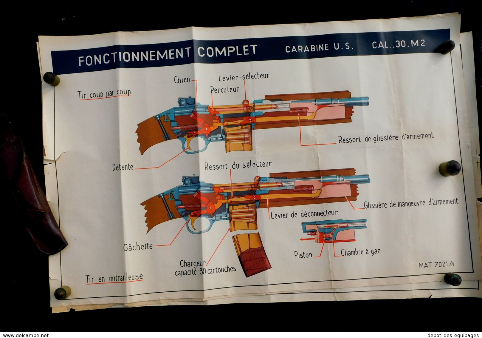 RARE GRANDE PLANCHE INSTRUCTION CARABINE U.S. M.2 Cal.30  #.12 - Armes Neutralisées