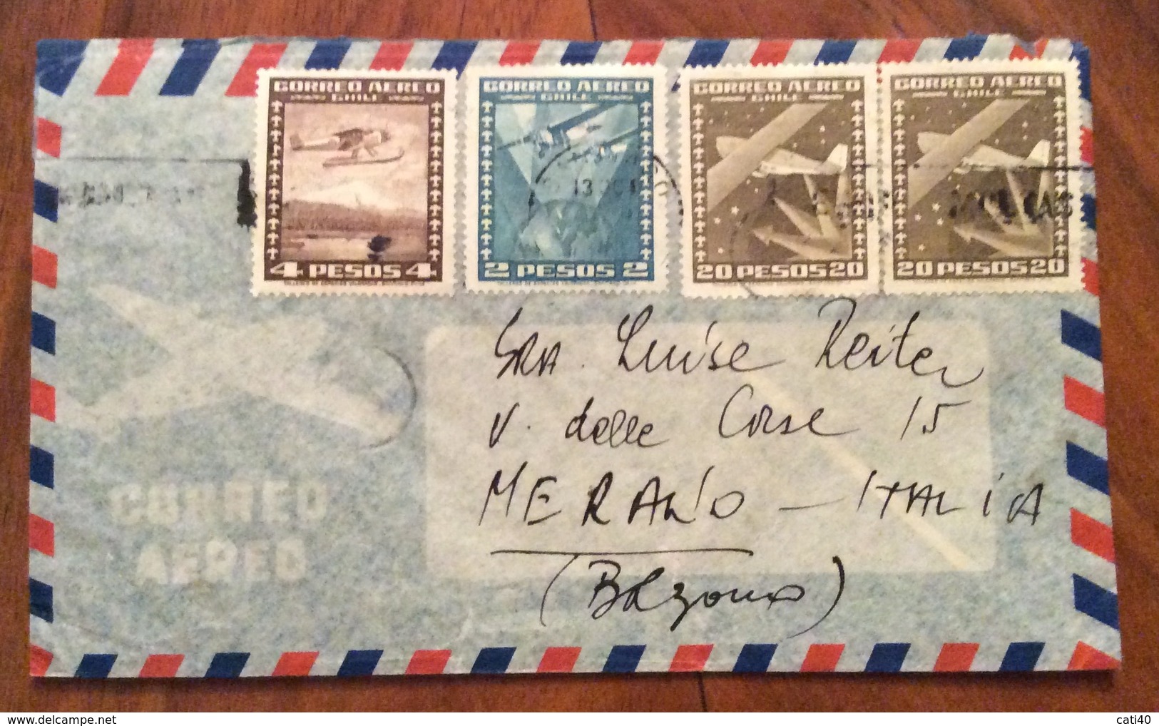 POSTA AEREA PAR  AVION  CHILE  ITALY   FROM SANTIAGO   TO MERANO  THE 1945 - Cile