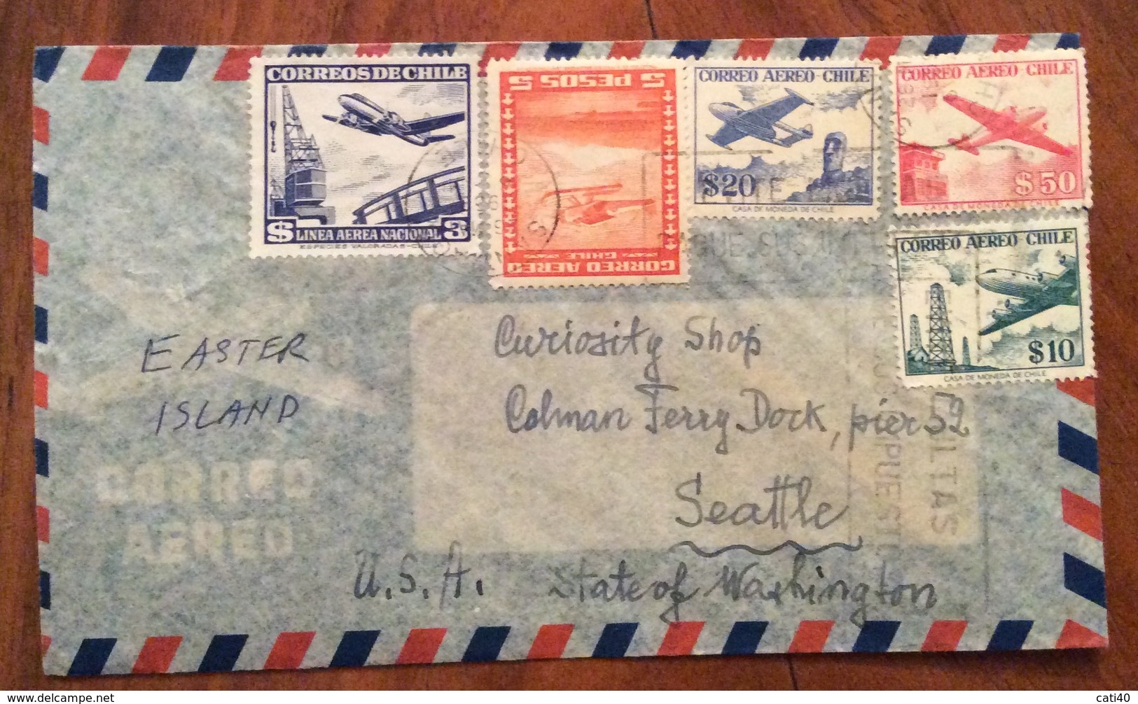 POSTA AEREA PAR  AVION  CHILE  U.S.A.  FROM SANTIAGO   TO SEATTLE  THE 1957 - Cile