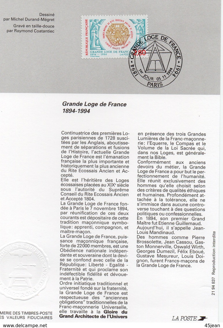 France 1994 Fascicule Grande Loge De France 02888 - Freemasonry