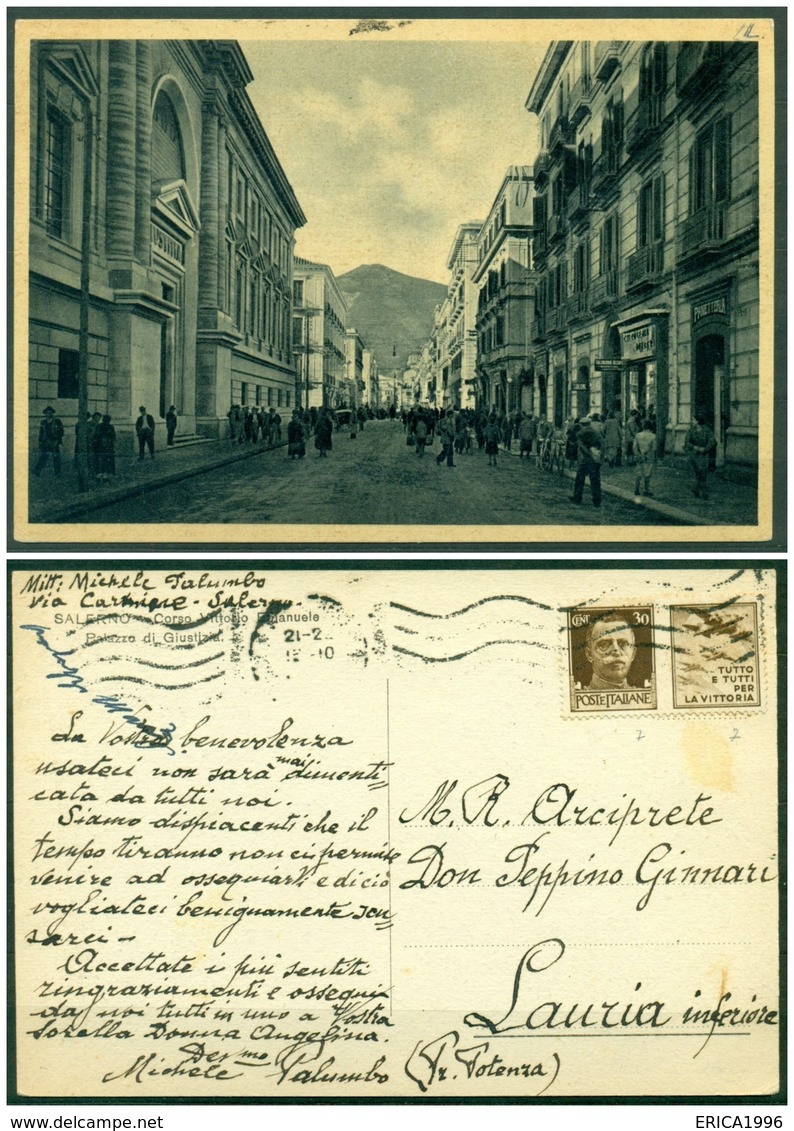 CARTOLINA - SALERNO - V9629  Propaganda Di Guerra 30 C. Isolato Su Cartolina Da Salerno (SA) Per Lauria Inferiore, - Salerno