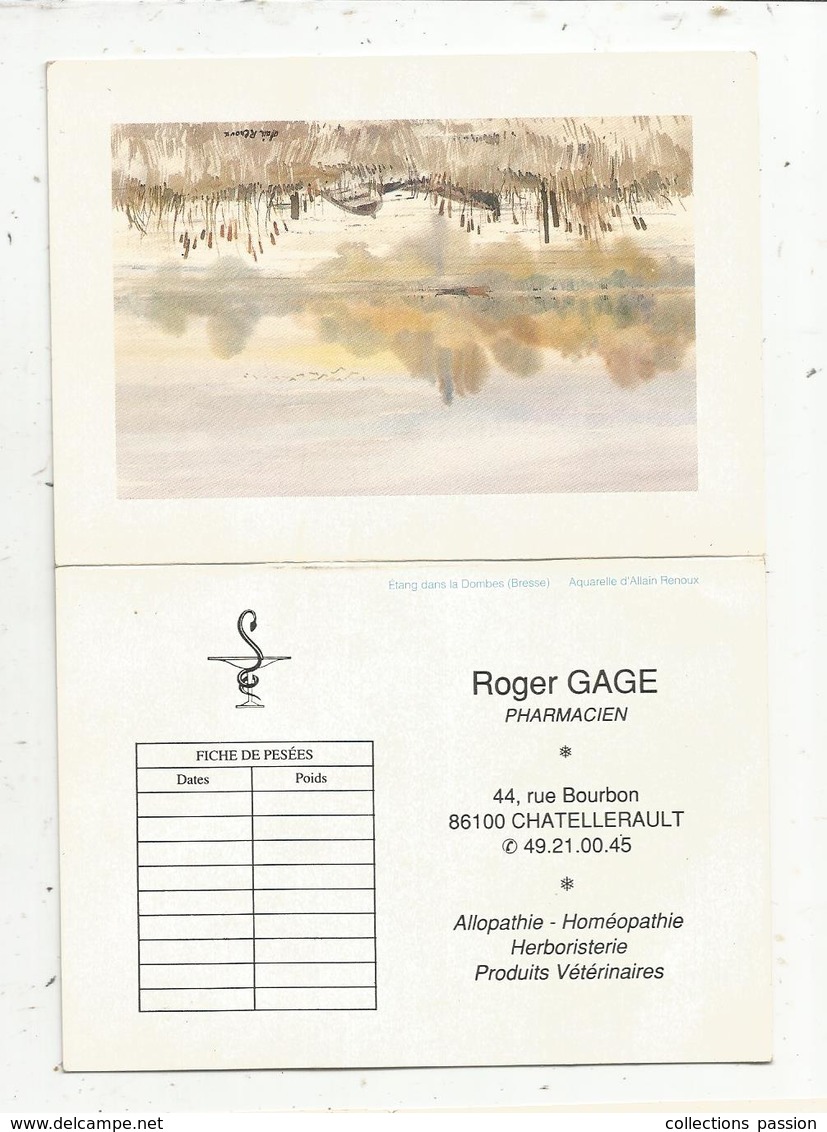 Calendrier ,petit Format ,1990,Roger GAGE ,  Pharmacien ,CHATELLERAULT , 3 Scans - Tamaño Pequeño : 1981-90