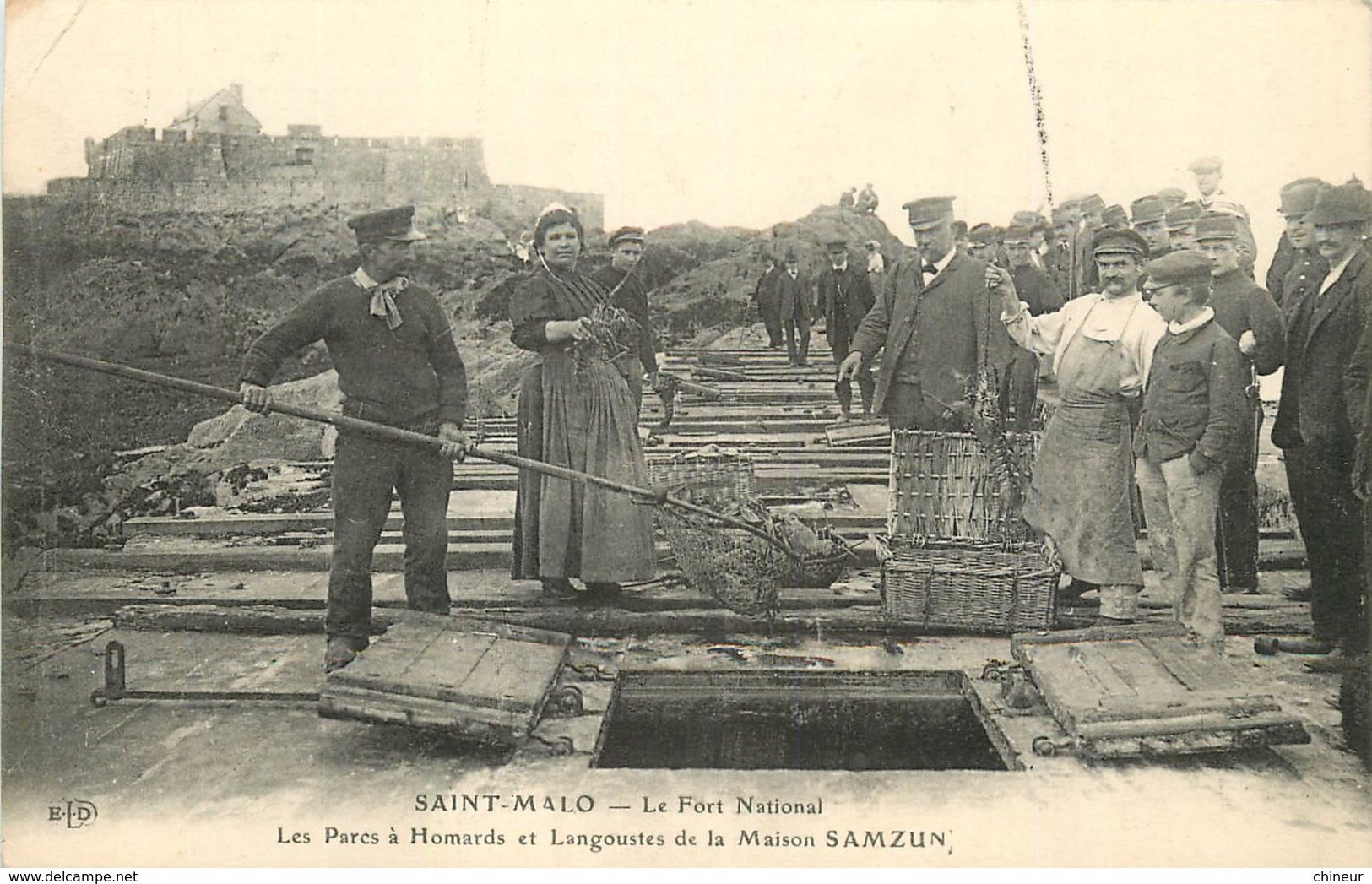 SAINT MALO LE FORT NATIONAL LES PARCS A HOMARDS ET LANGOUSTE DE LA MAISON SAMZUN PUBLICITEE AU VERSO - Saint Malo