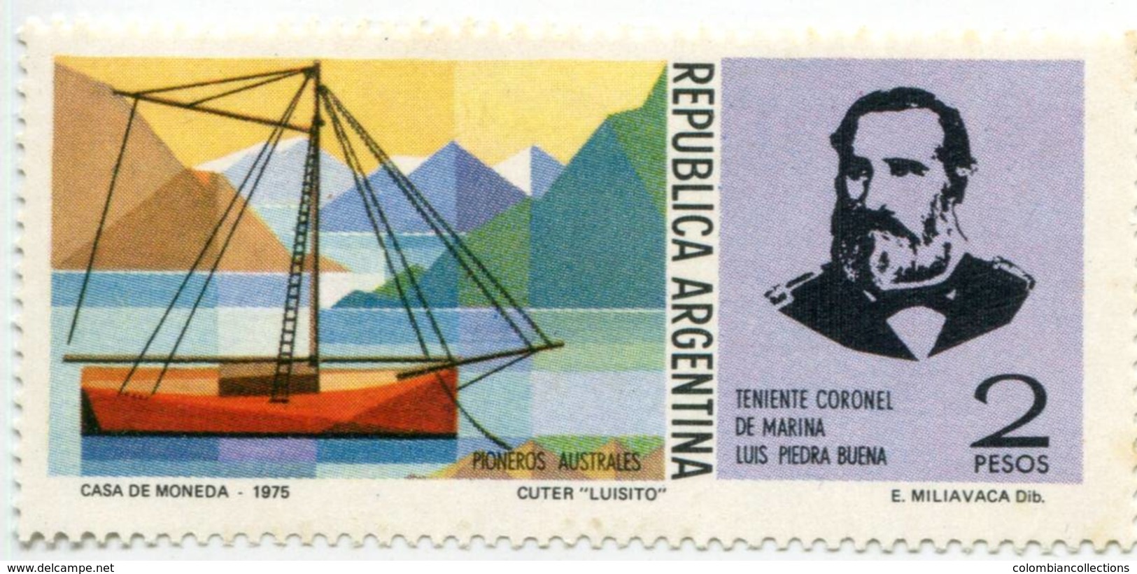 Lote A11, Argentina, 1975, Sello, Stamp, 5 V, Pioneros Australes, Austral Pioneers, Mountain, Boat - Nuevos