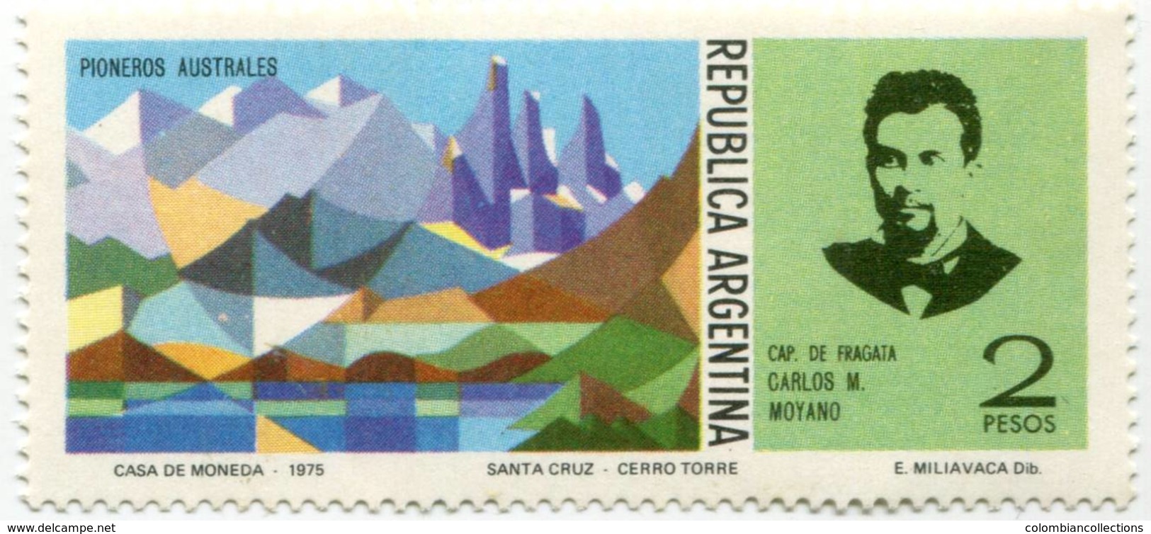 Lote A11, Argentina, 1975, Sello, Stamp, 5 V, Pioneros Australes, Austral Pioneers, Mountain, Boat - Nuevos