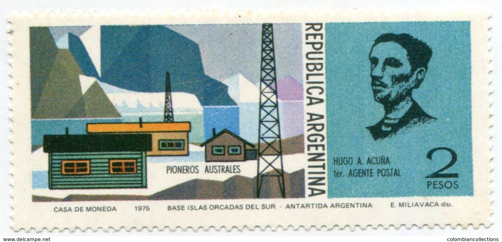 Lote A11, Argentina, 1975, Sello, Stamp, 5 V, Pioneros Australes, Austral Pioneers, Mountain, Boat - Nuevos